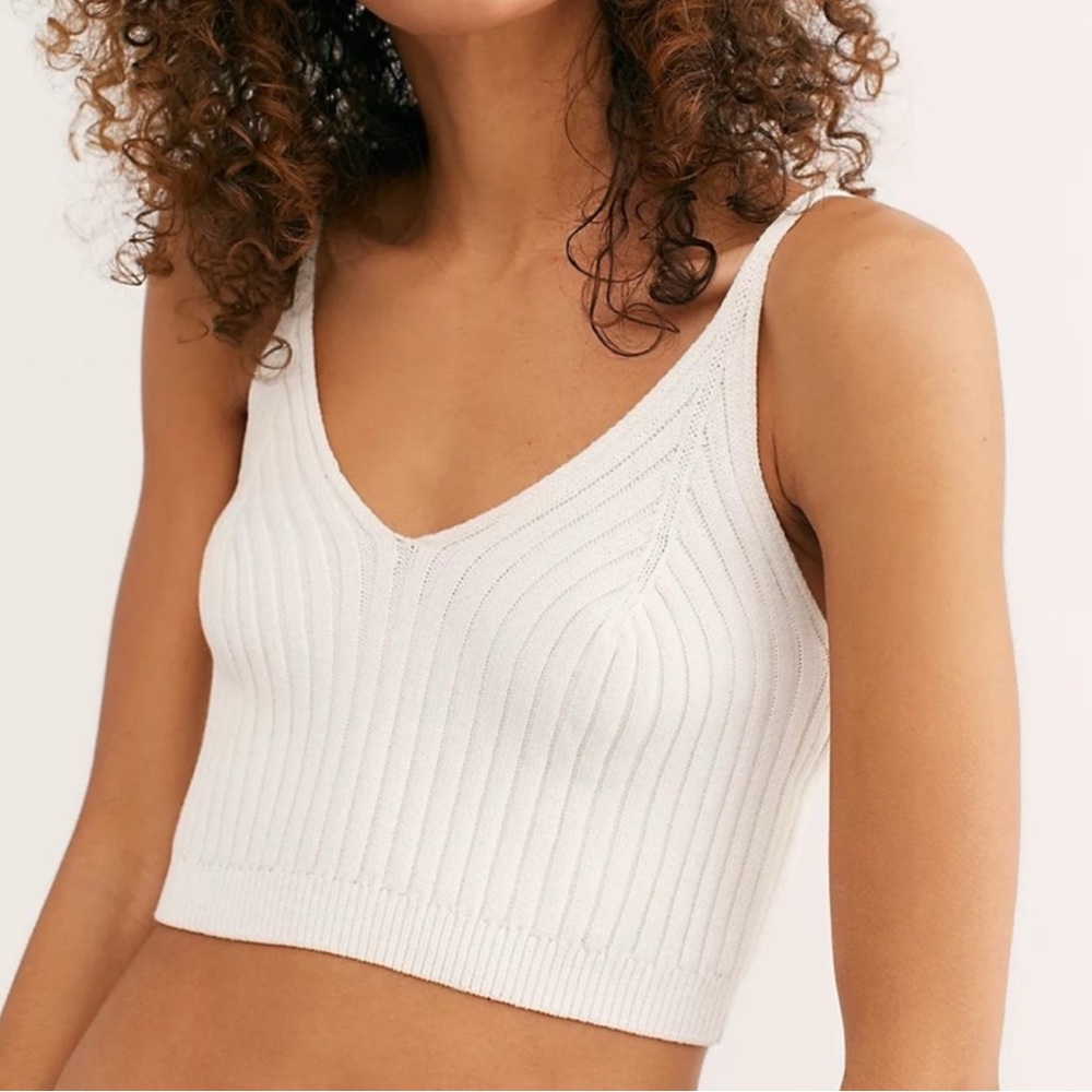 Free People Ivory Ribbed Knit Top